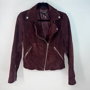 Aqua 100% Leather Cropped Front Zipper Moto Suede Jacket